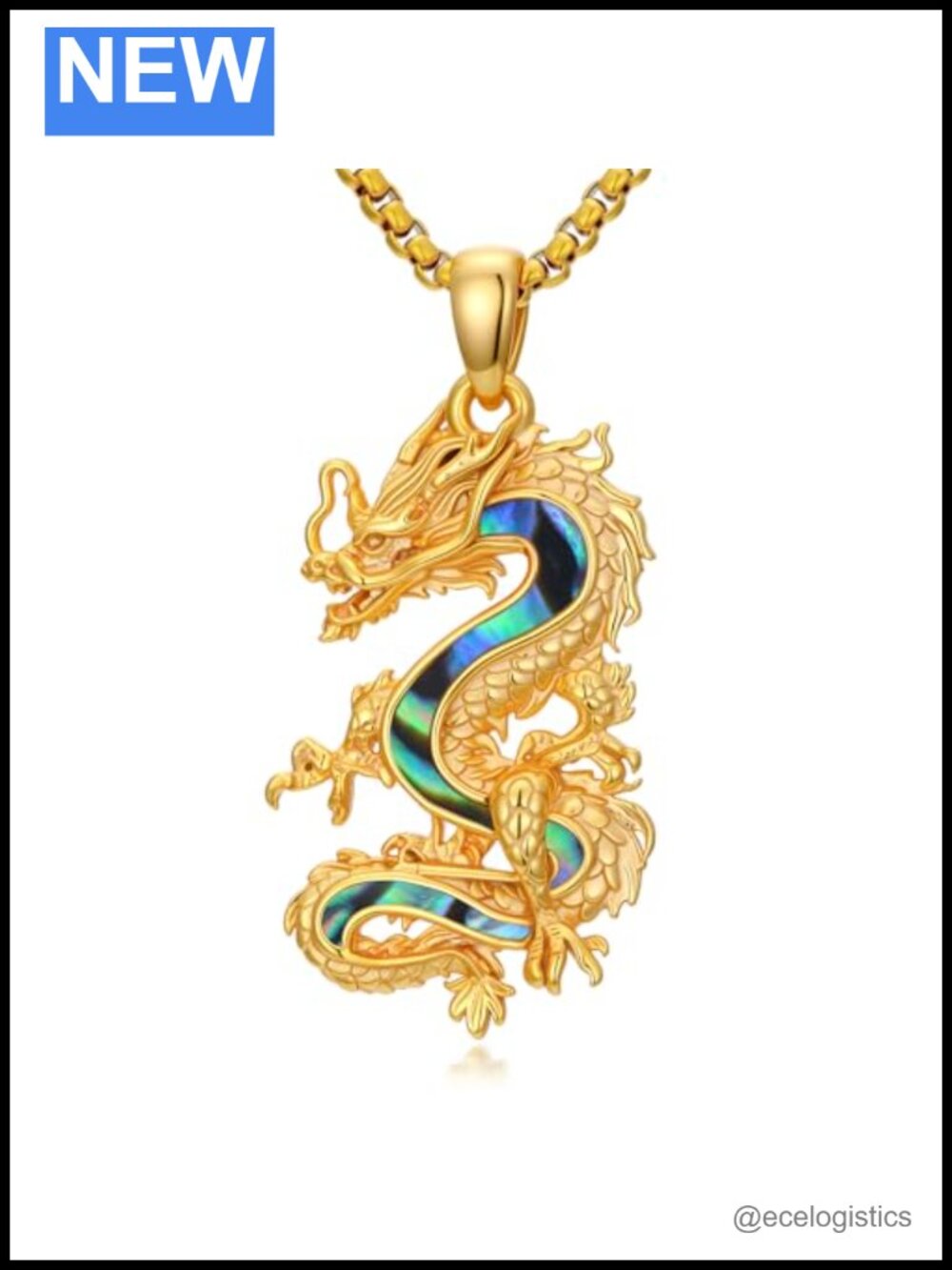 925 Sterling Silver Dragon Pendant Necklace Abalone Vintage